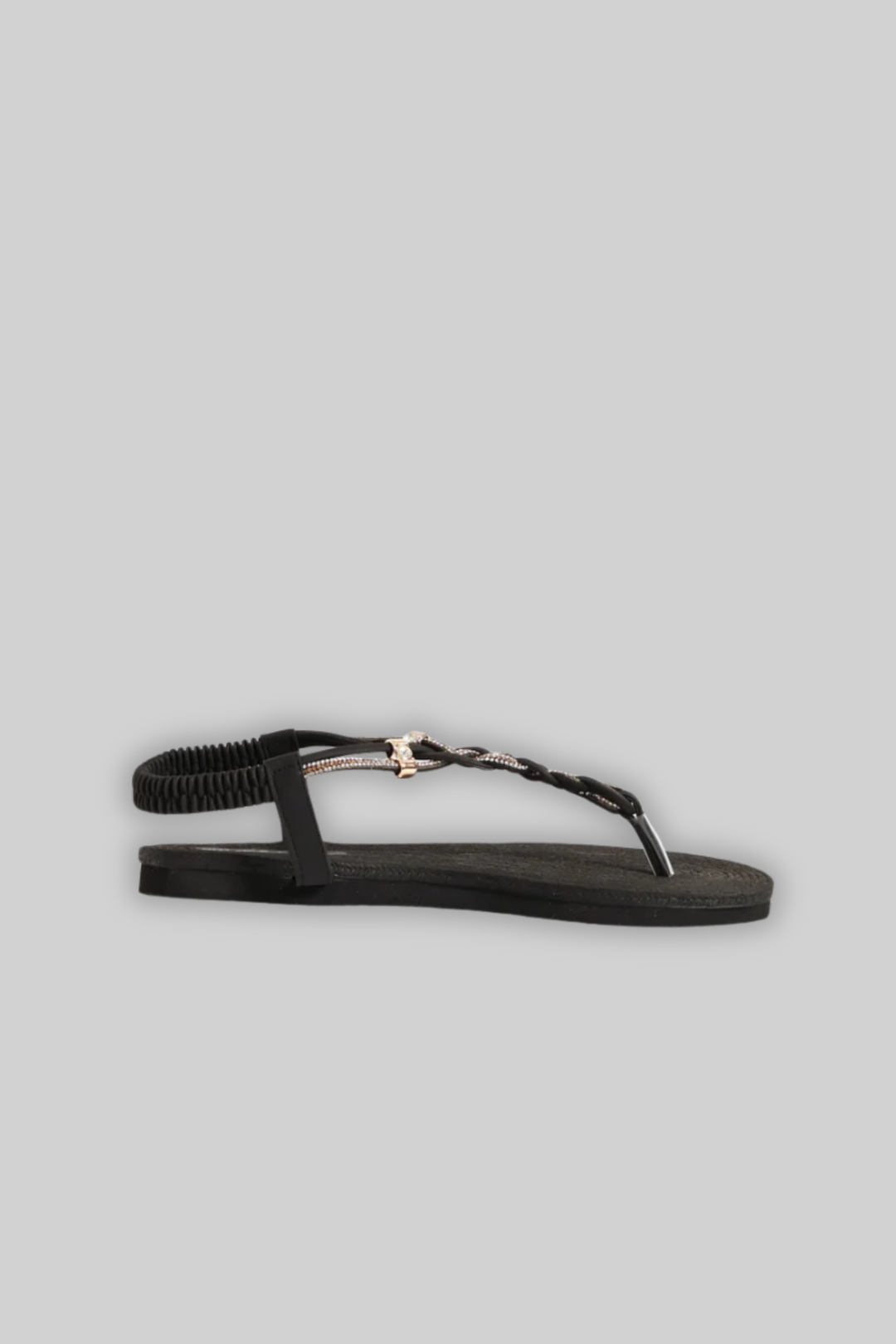 Diamante Plaited Slingback Thong Sandal - Black