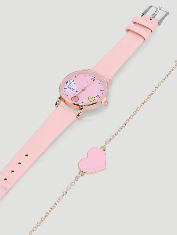 Pre-Girls Hearts Watch & Bracelett Set - Pink