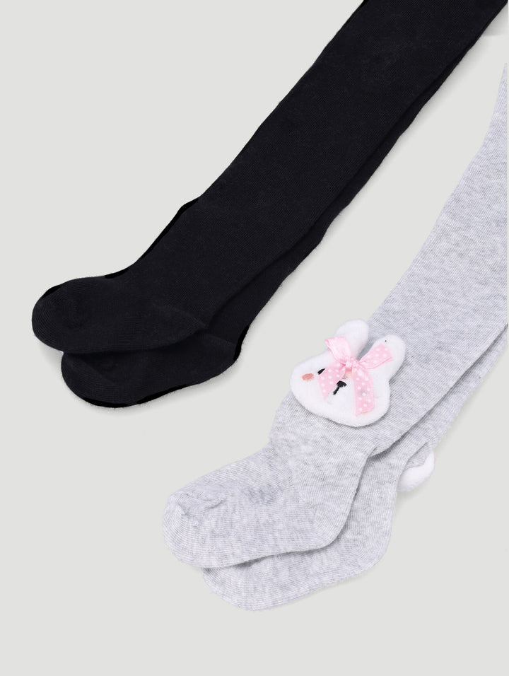 Baby Girls 2 Pack 3D Bunny Leggings - Grey Melange/Black