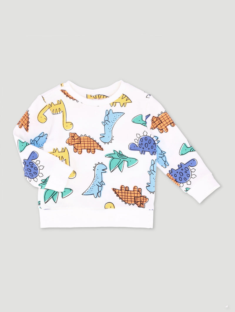 Baby Boys Dino Print Fleece Top - Cream