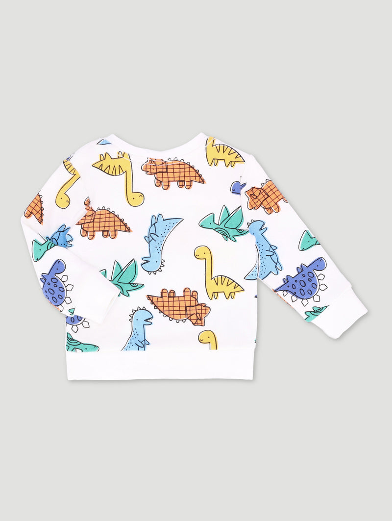 Baby Boys Dino Print Fleece Top - Cream