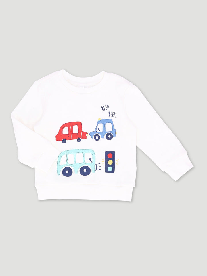 Baby Boys Cars Fleece Top - White