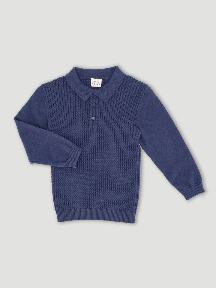 Keedo Boys Cable Knit Smart Polo Top