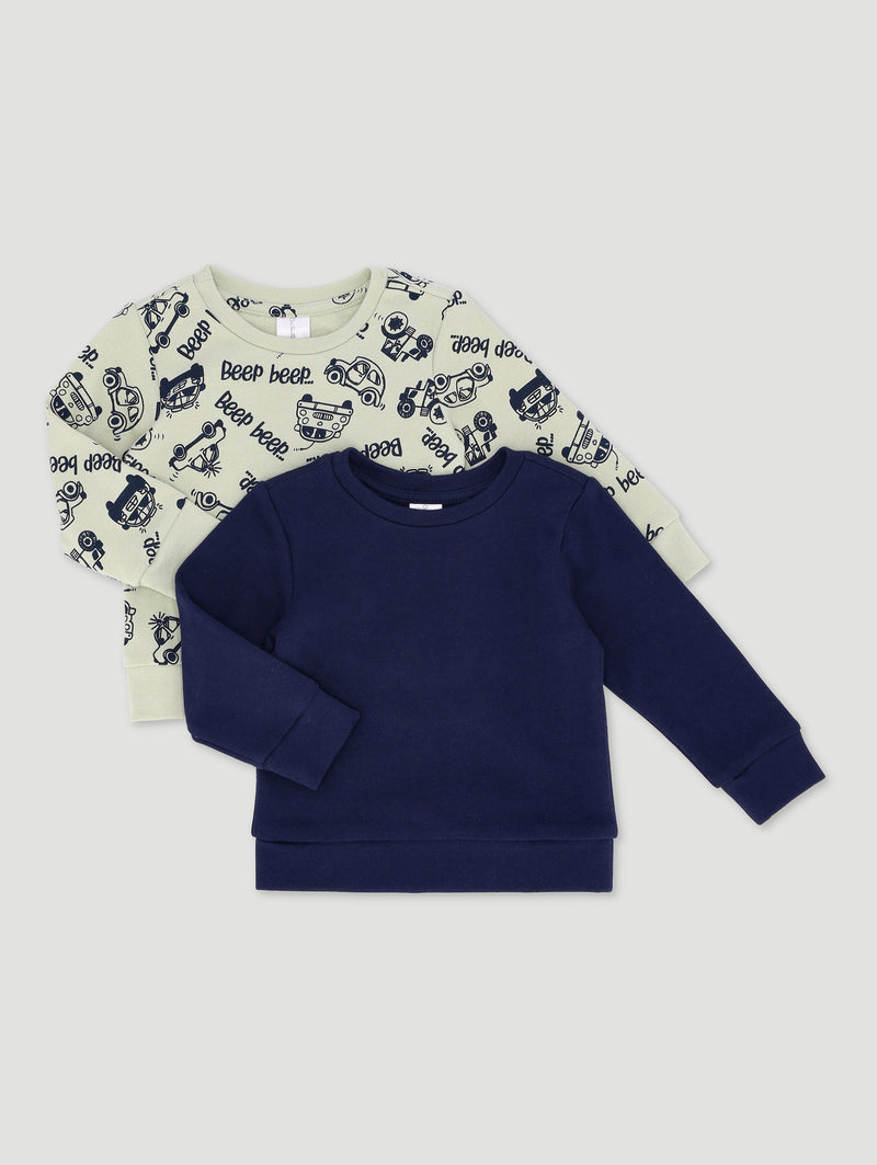 Baby Boys 2 Pack Cars Print Fleece Top