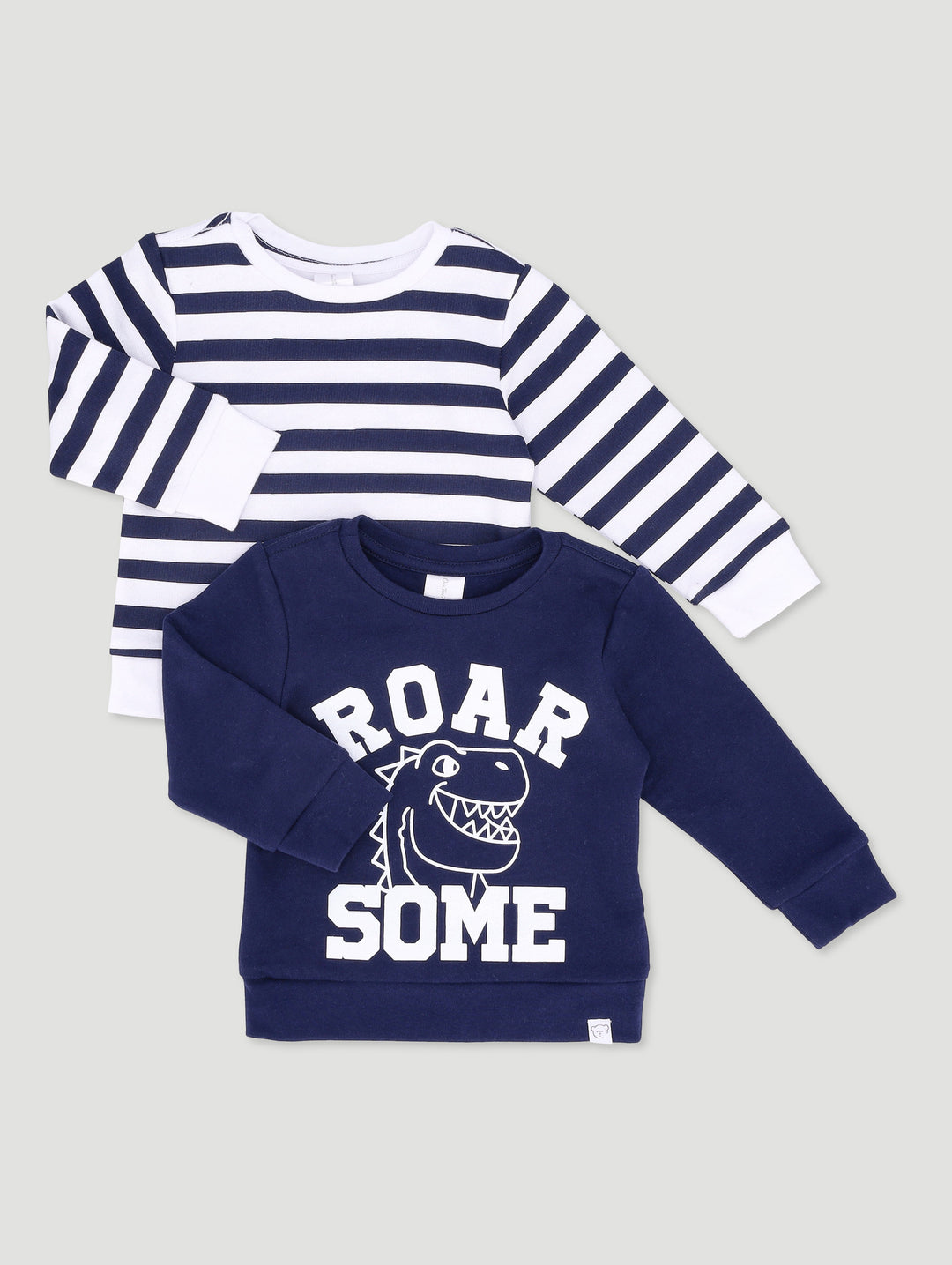 Baby Boys 2 Pack Roar-Some Brushed Tops - Navy