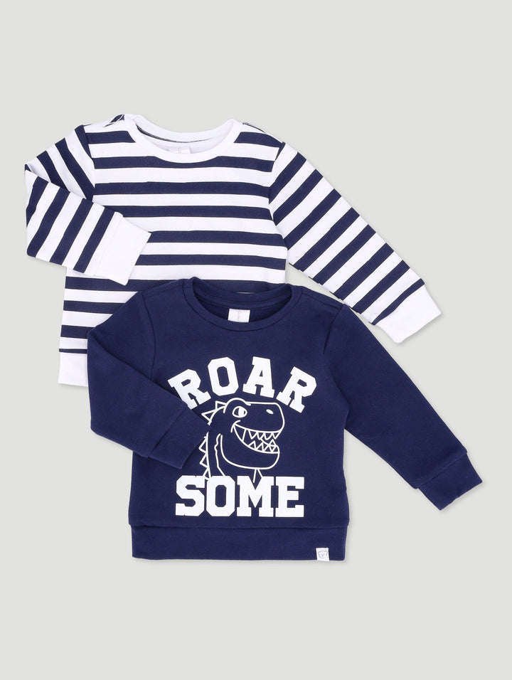 Baby Boys 2 Pack Roar-Some Brushed Tops - Navy