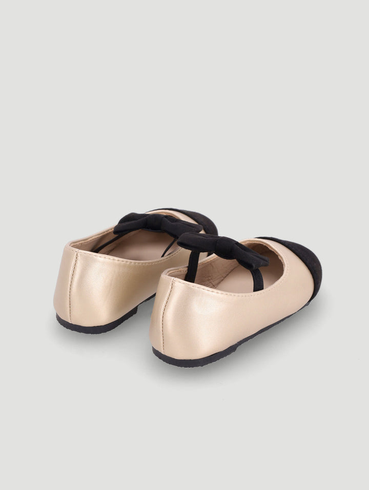 Baby Girls Colourblock Bow Pump - Black/Gold