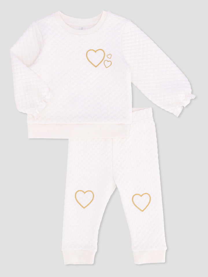Baby Girls 2 Piece Bubble Heart Quilted Set - Cream