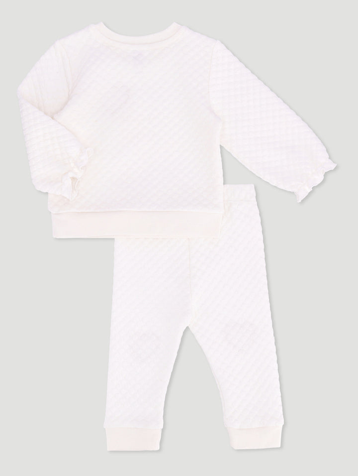 Baby Girls 2 Piece Bubble Heart Quilted Set - Cream