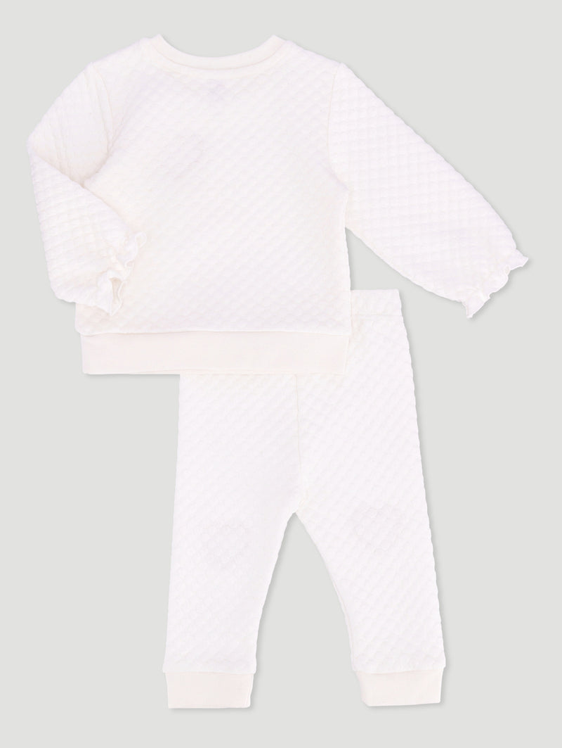 Baby Girls 2 Piece Bubble Heart Quilted Set - Cream
