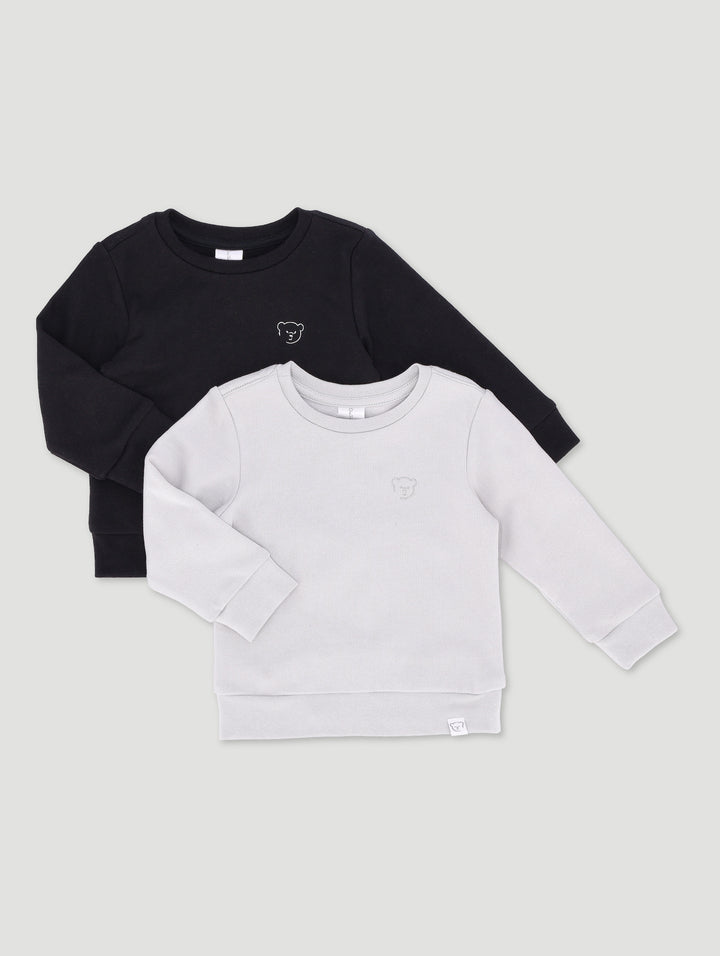 Baby Boys 2 Pack Bear Badge Brushed Plain Pullover - Grey/Black