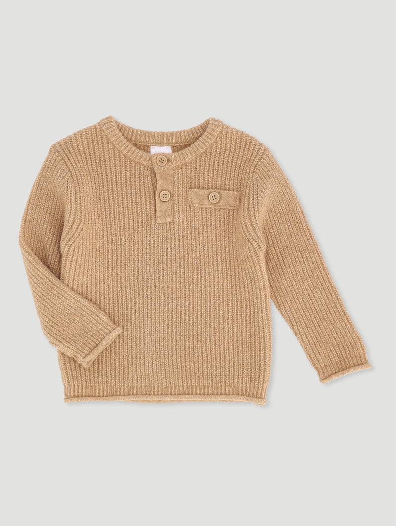 Baby Boys Long Sleeve Henley Knitwear Pullover - Tan