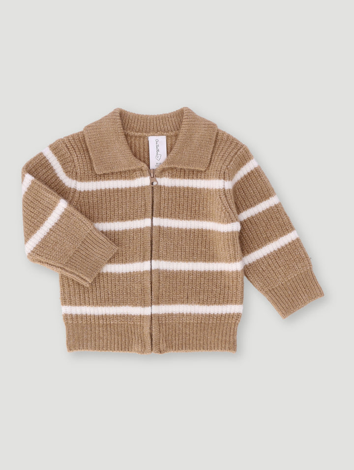 Baby Boys Knitwear Zip Thru Stripe Jacket - Beige