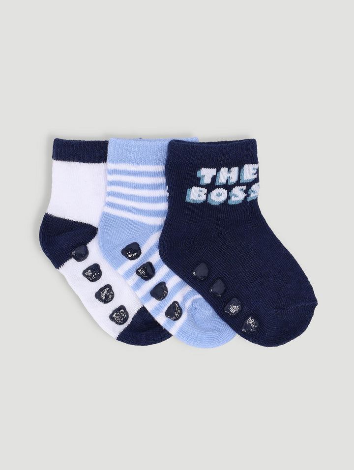 Baby Boys 3 Pack Im The Boss Towelling Socks - Dark Navy