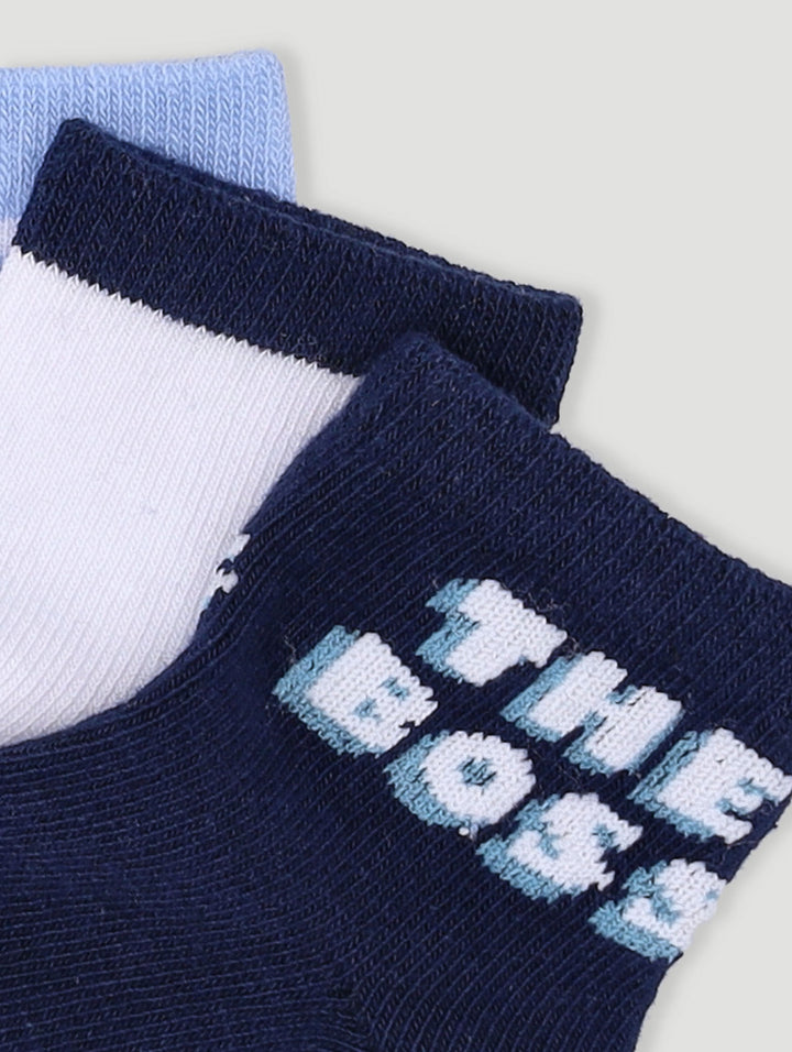 Baby Boys 3 Pack Im The Boss Towelling Socks - Dark Navy