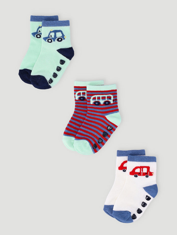 Baby Boys 3 Pack Cars Cotton Socks - Cream
