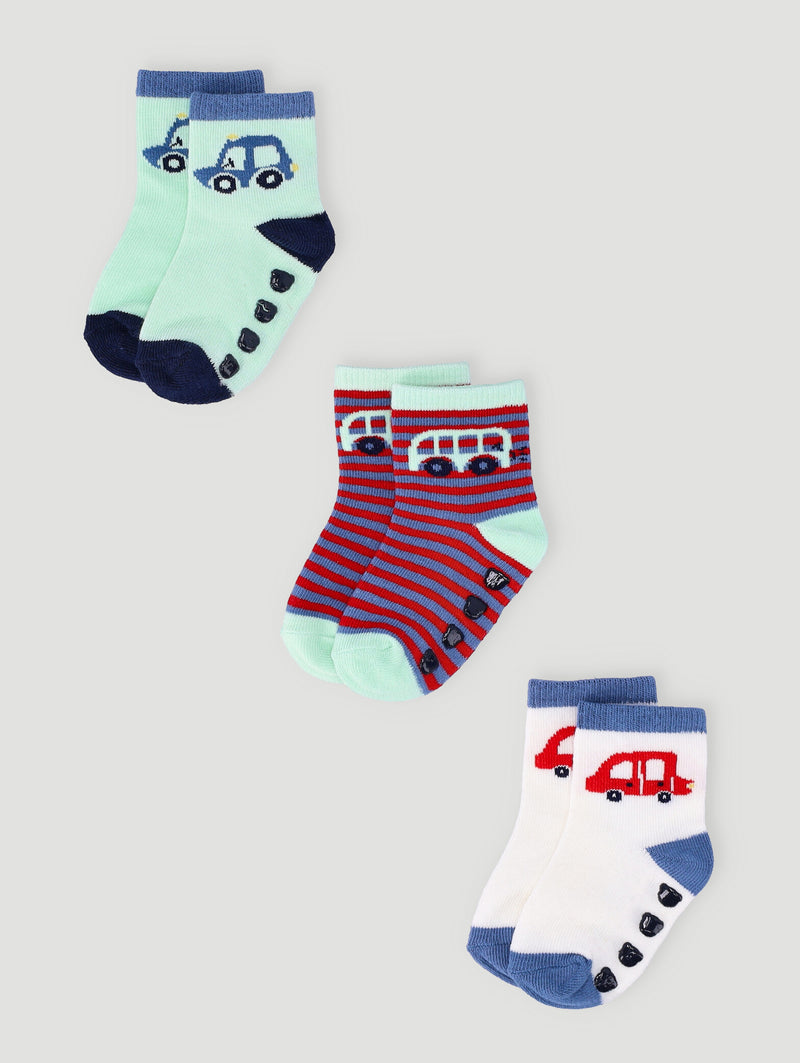 Baby Boys 3 Pack Cars Cotton Socks - Cream