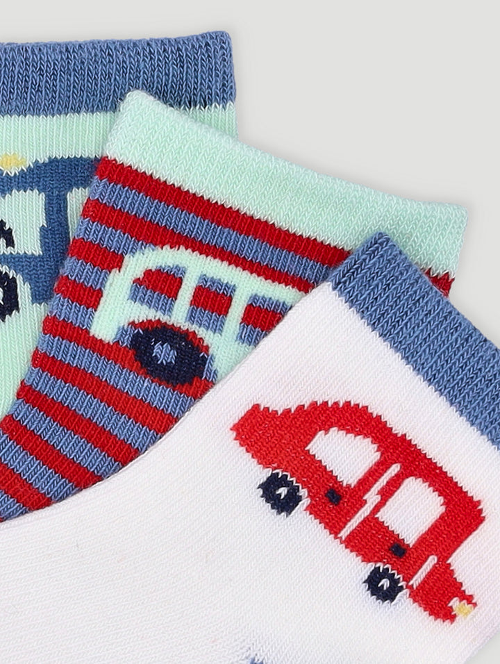 Baby Boys 3 Pack Cars Cotton Socks - Cream