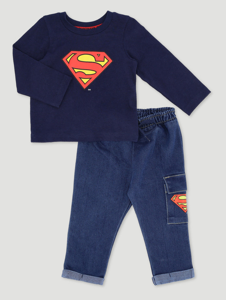 Baby Boys Superman Top & Denim Bottom Set - Navy