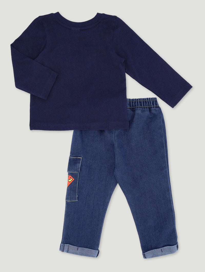 Pre-Boys Superman Top & Denim Bottom Set - Navy
