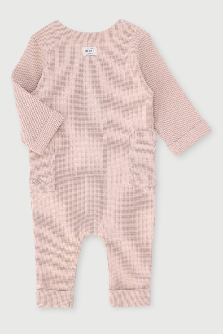 Keedo Baby Boys Long Sleeve Button Through Waffle Romper - Oatmeal