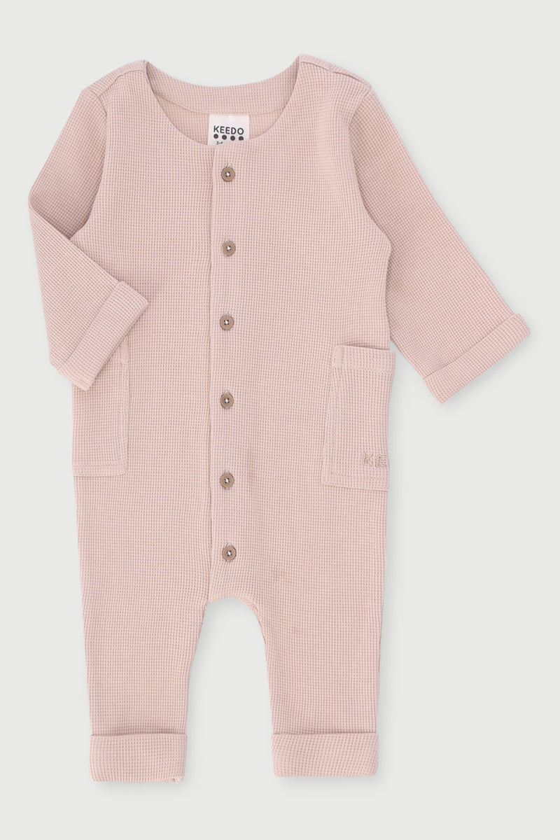 Keedo Baby Boys Long Sleeve Button Through Waffle Romper - Oatmeal