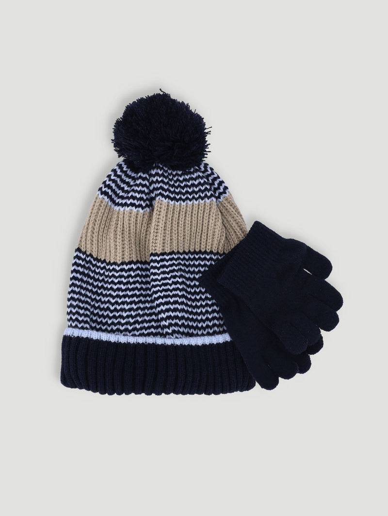 Pre-Boys 2 Pack Beanie And Glove Set - Navy