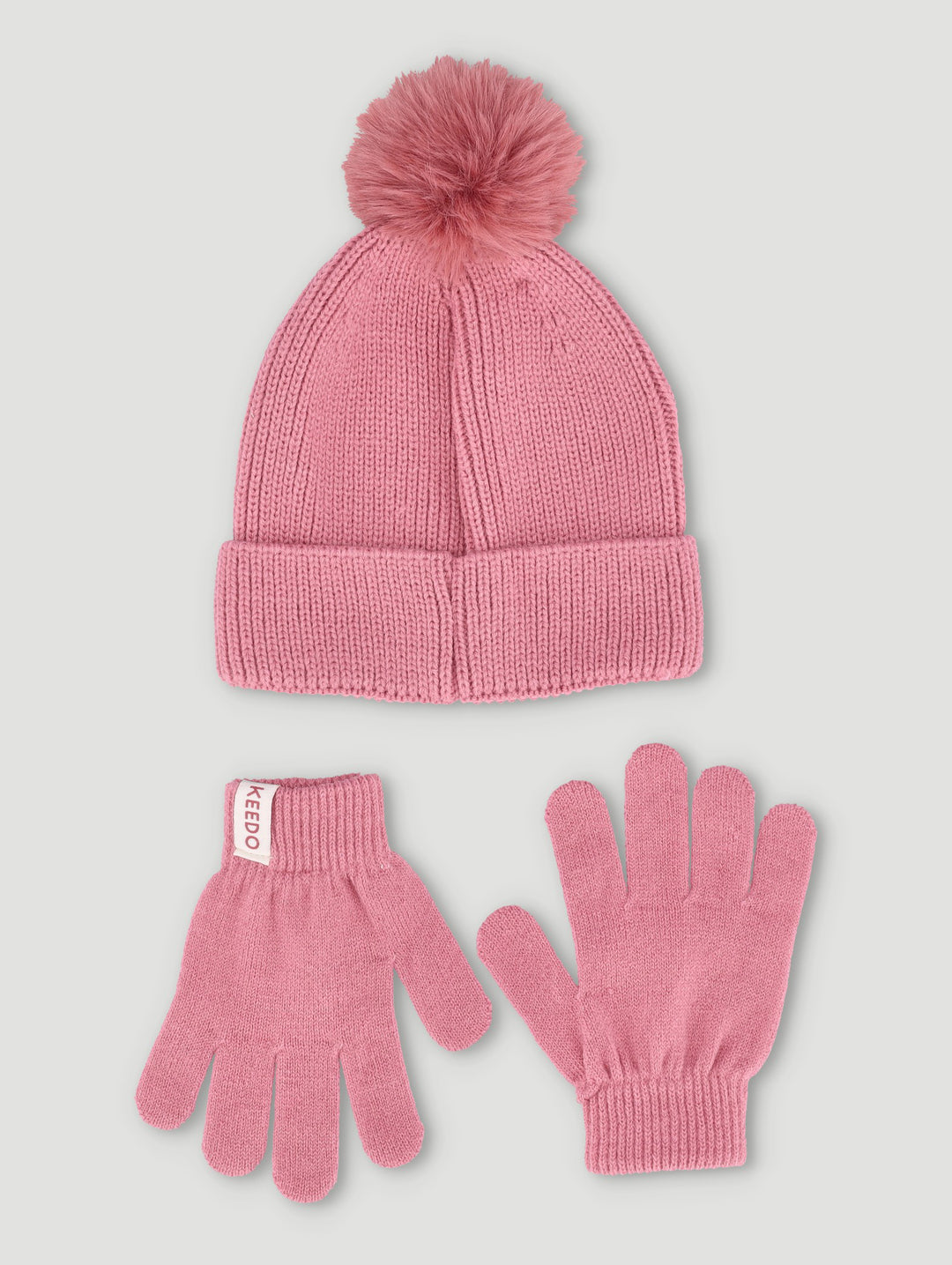Keedo Girls Knitted Beanie & Glove Set