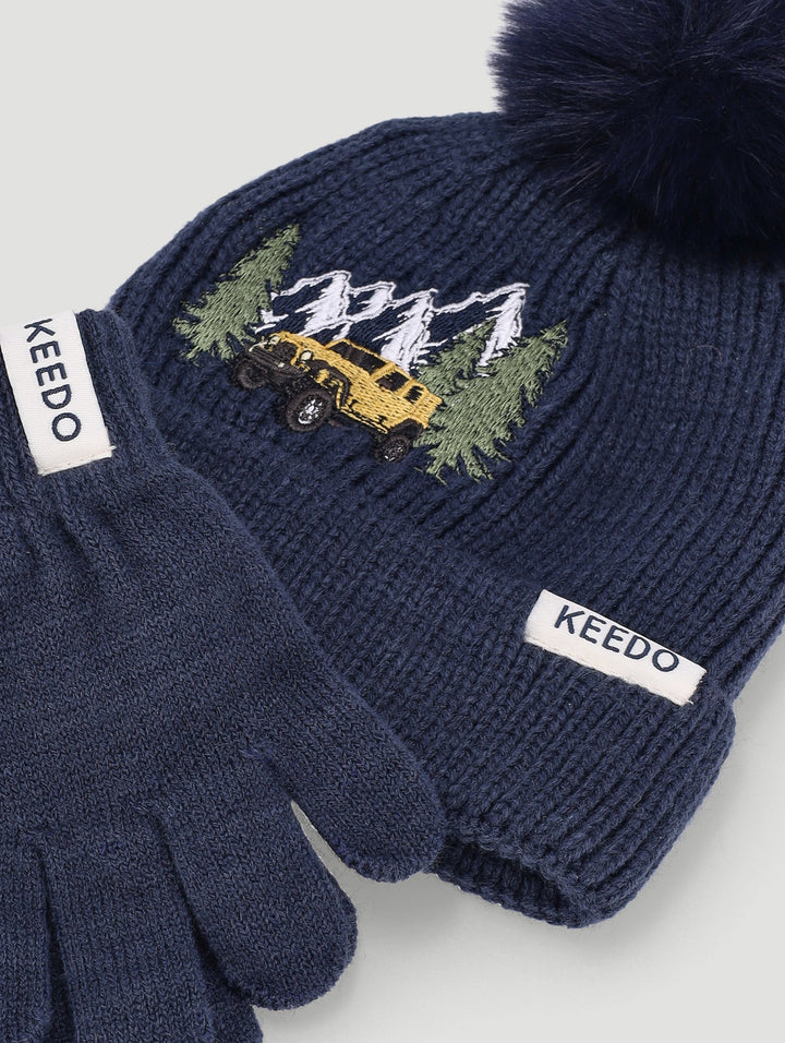 Keedo Boys Kitted Beanie & Glove Set
