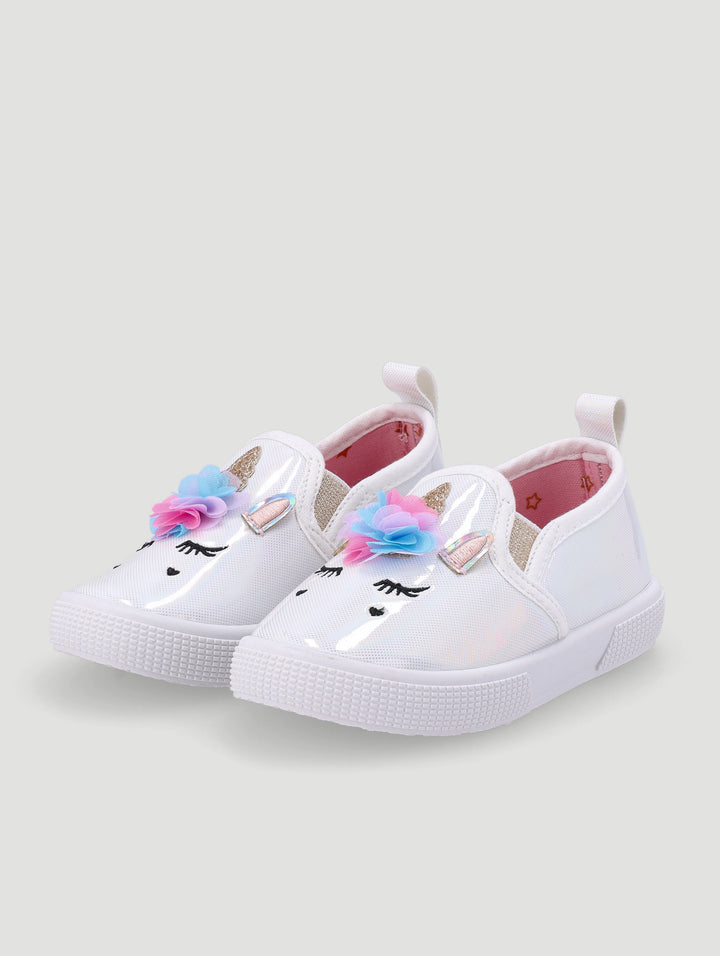 Baby Girls Canvas Unicorn Slip On - White