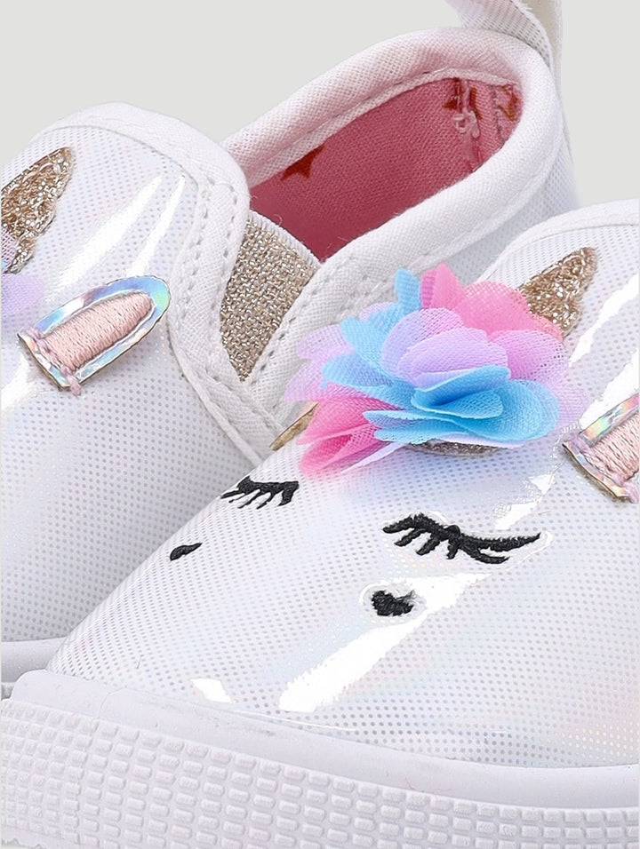 Baby Girls Canvas Unicorn Slip On - White