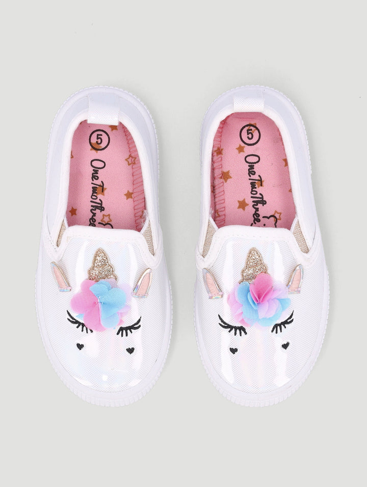 Baby Girls Canvas Unicorn Slip On - White