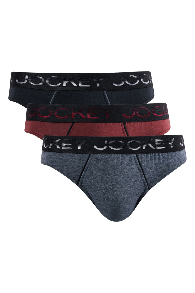3 Pack Graded Stretch Piped Brief - Charcoal Melange/Cherry/Black