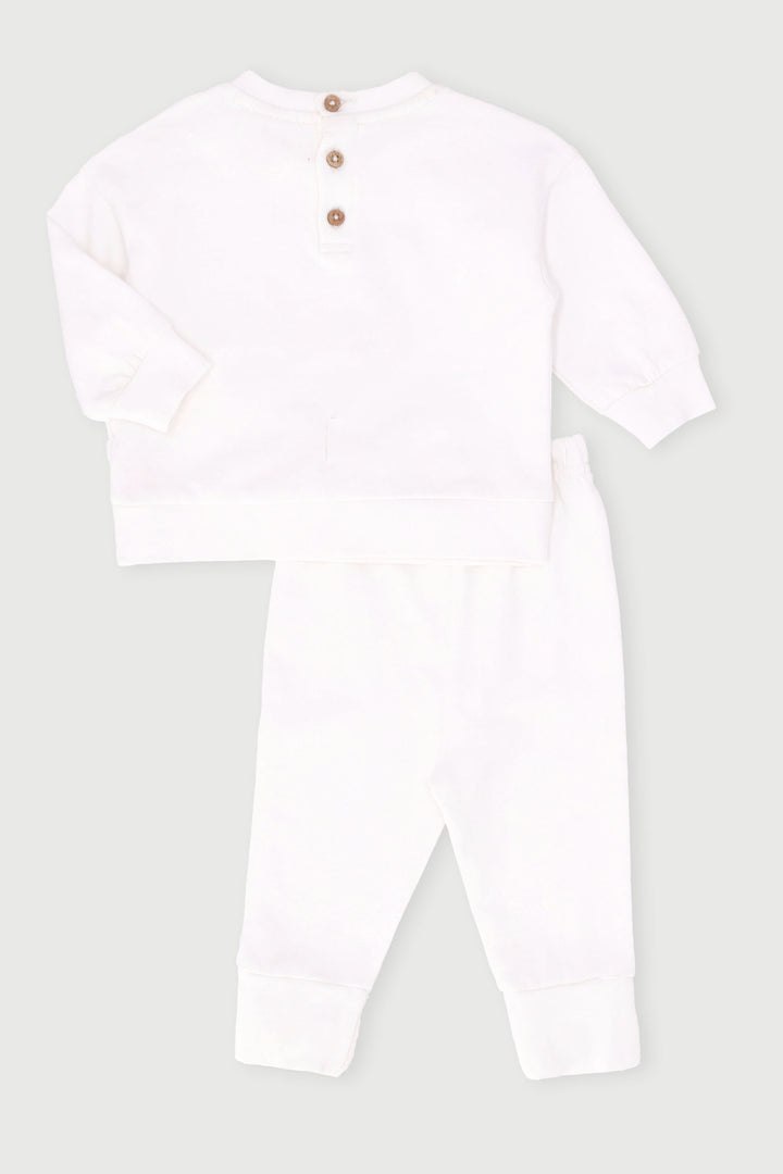 Keedo Baby Girls Anglaise Bow Fleece Top & Legging Set - White