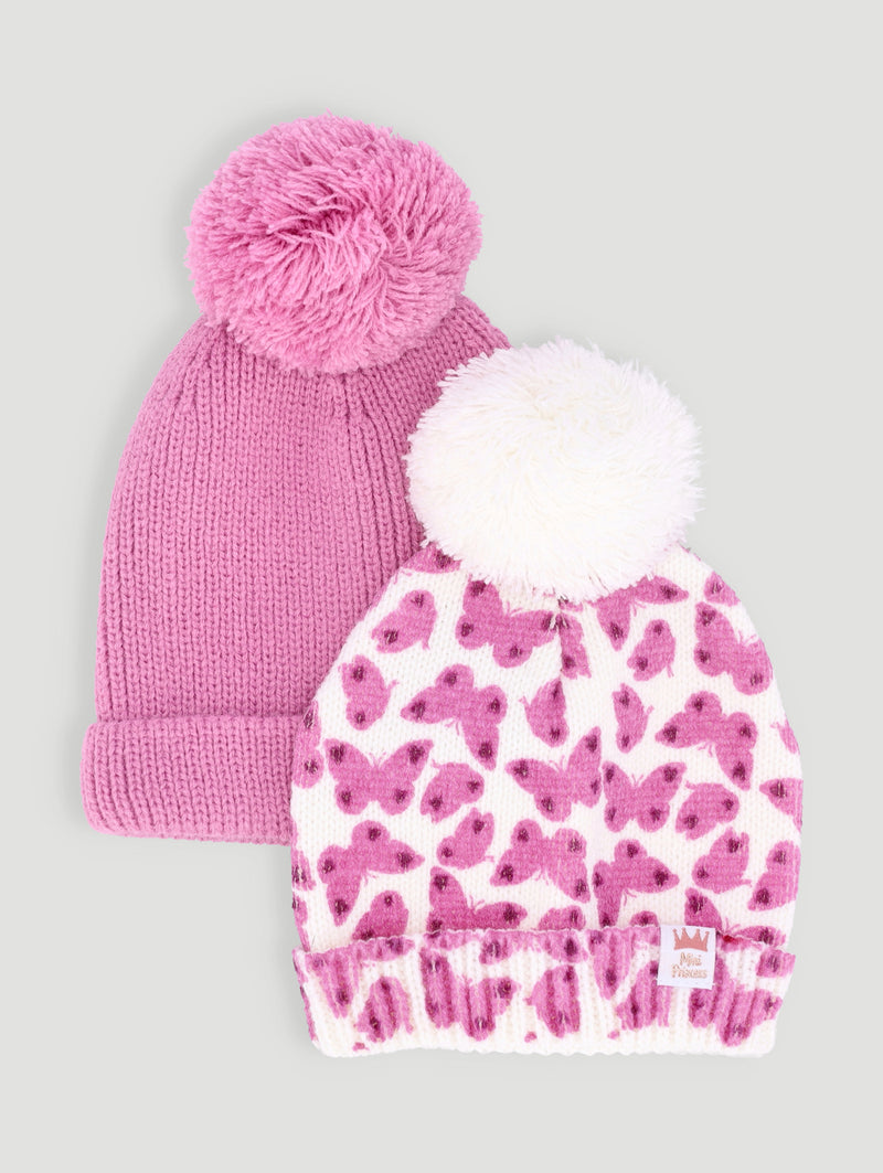 Baby Girls 2 Pack Butterfly Beanies - Candy Pink