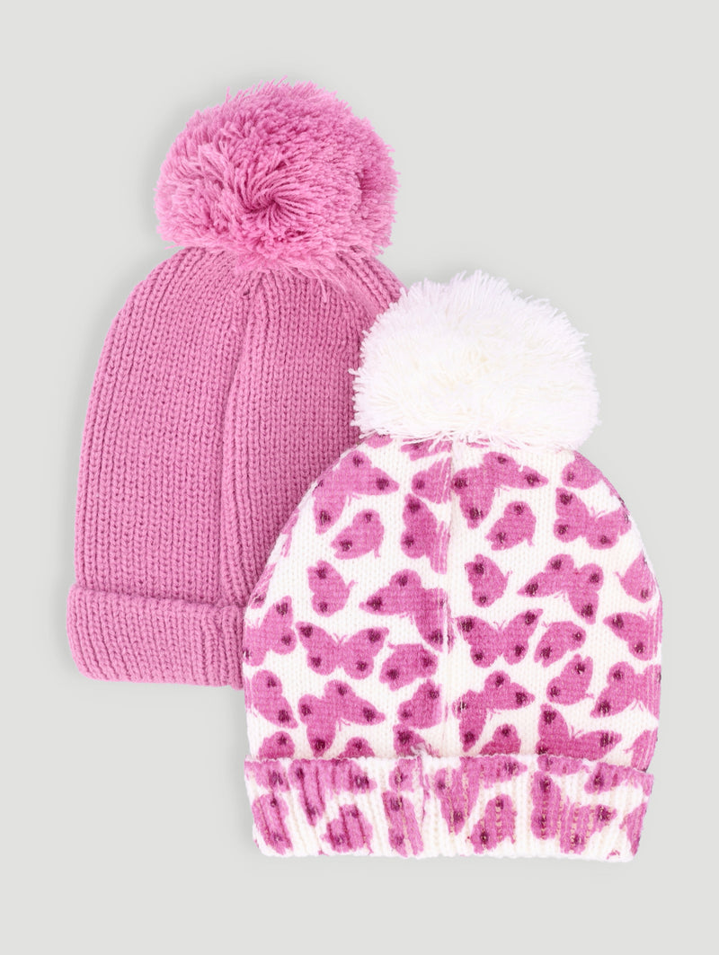 Baby Girls 2 Pack Butterfly Beanies - Candy Pink