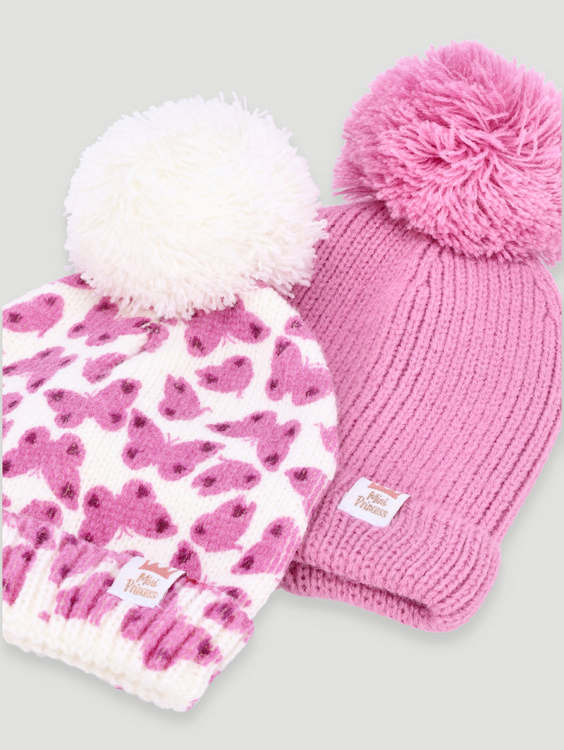 Baby Girls 2 Pack Butterfly Beanies - Candy Pink