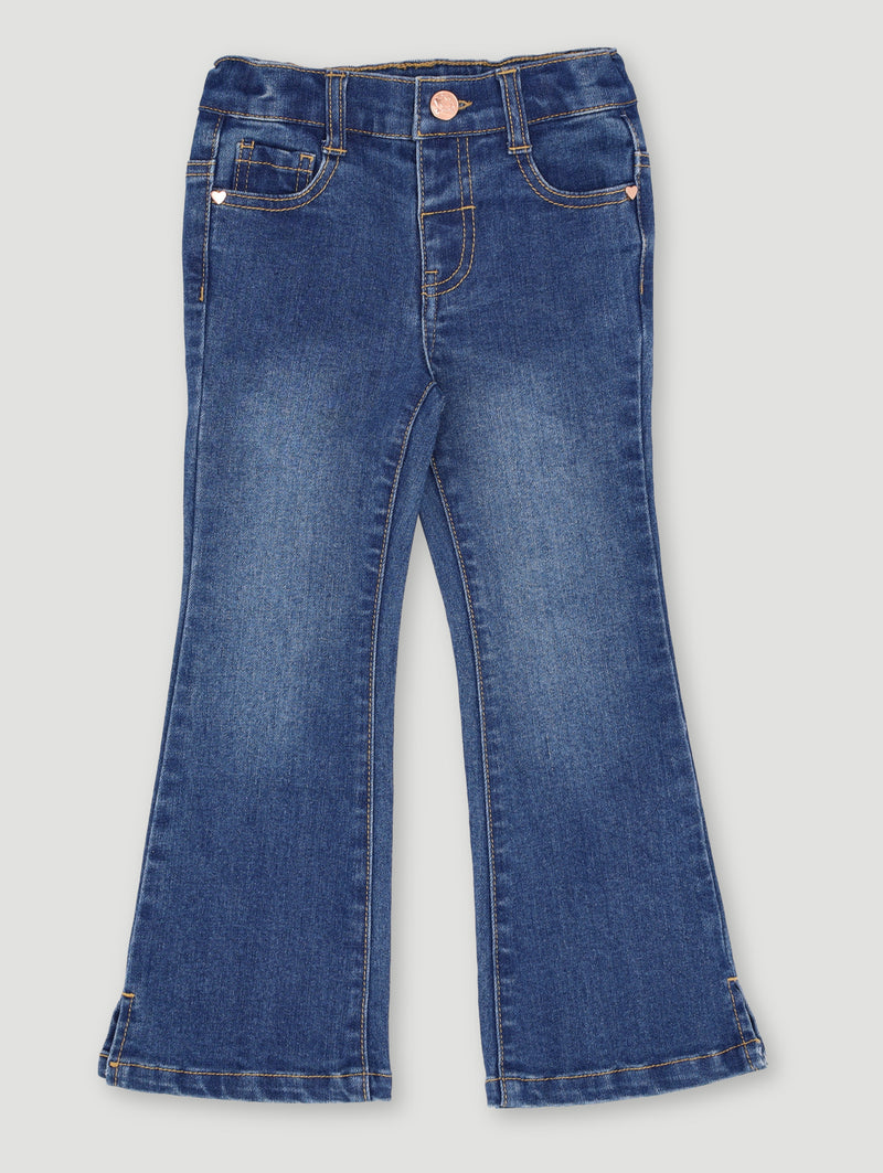 Pre-Girls Sideslit Dark Wash Skinny Jean - Mid Blue