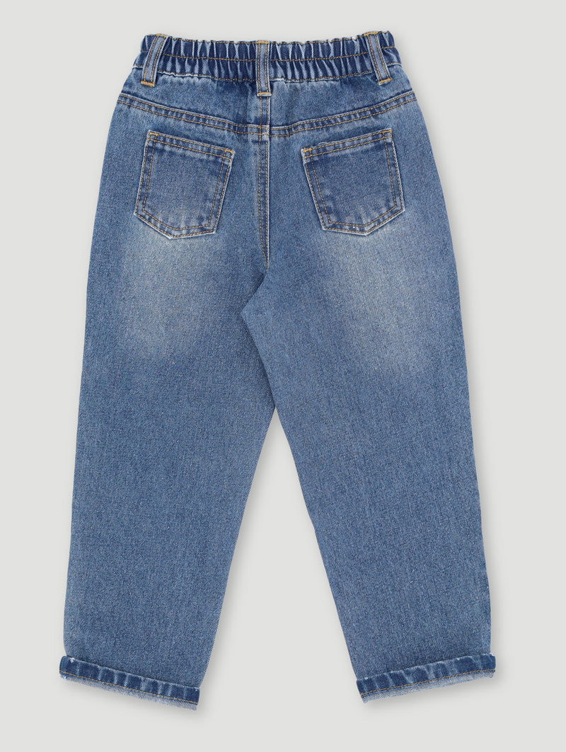 Pre-Girls Graffiti Mom Jean - Mid Blue