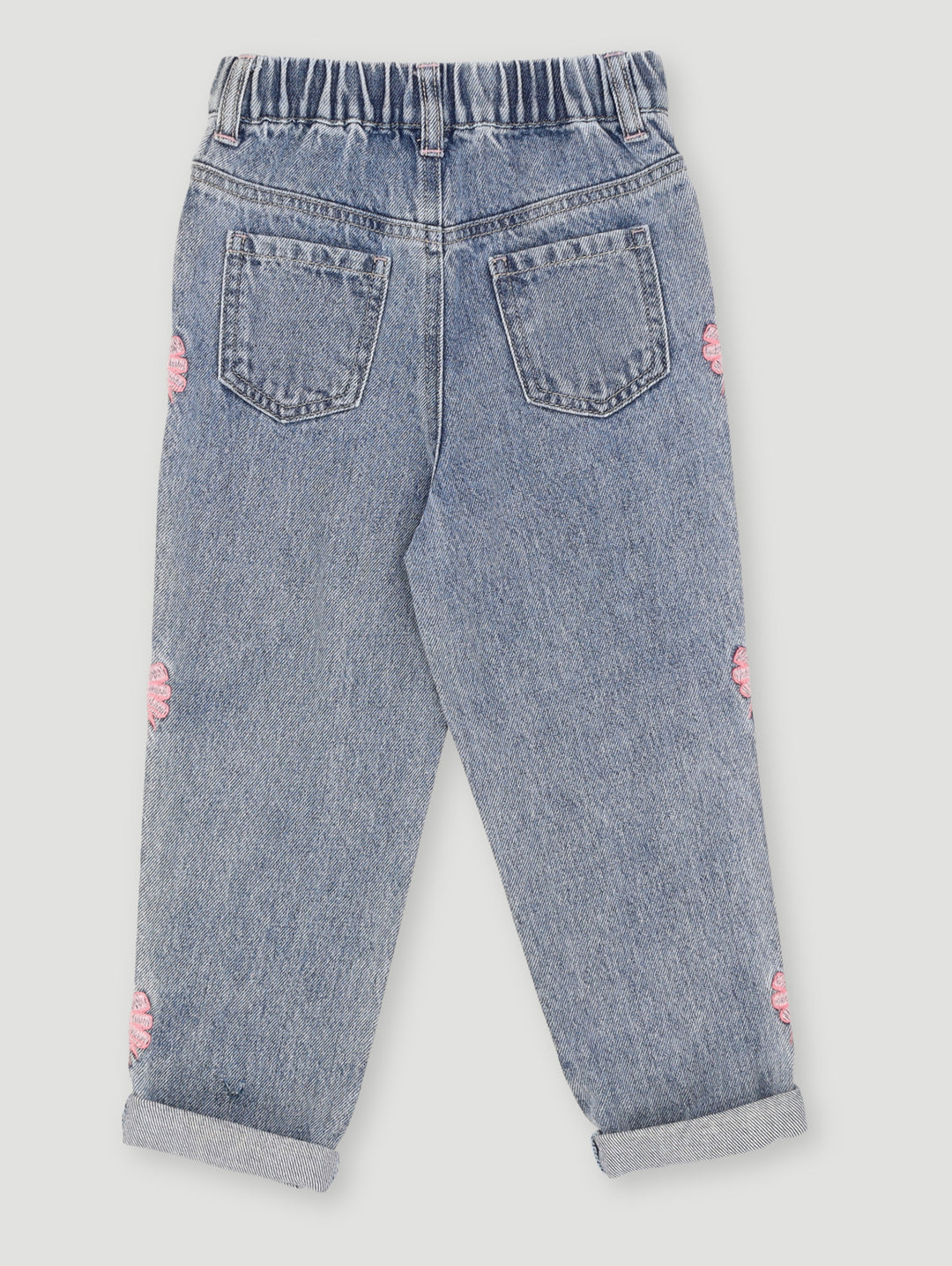 Pre-Girls Bow Embroidery Mom Jean - Light Blue