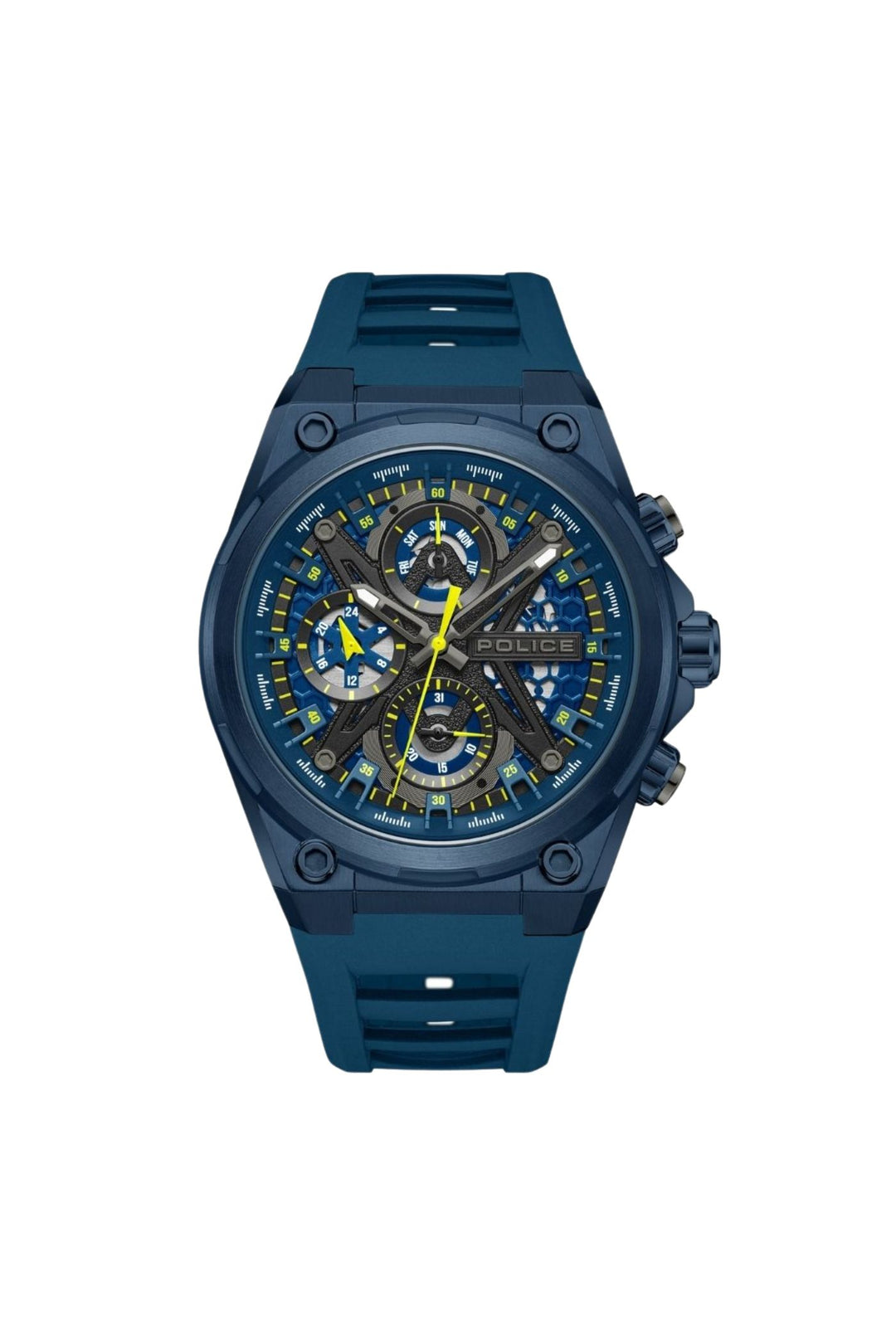 Blue Case Gunmetal Dial Watch With Blue Silicon Strap
