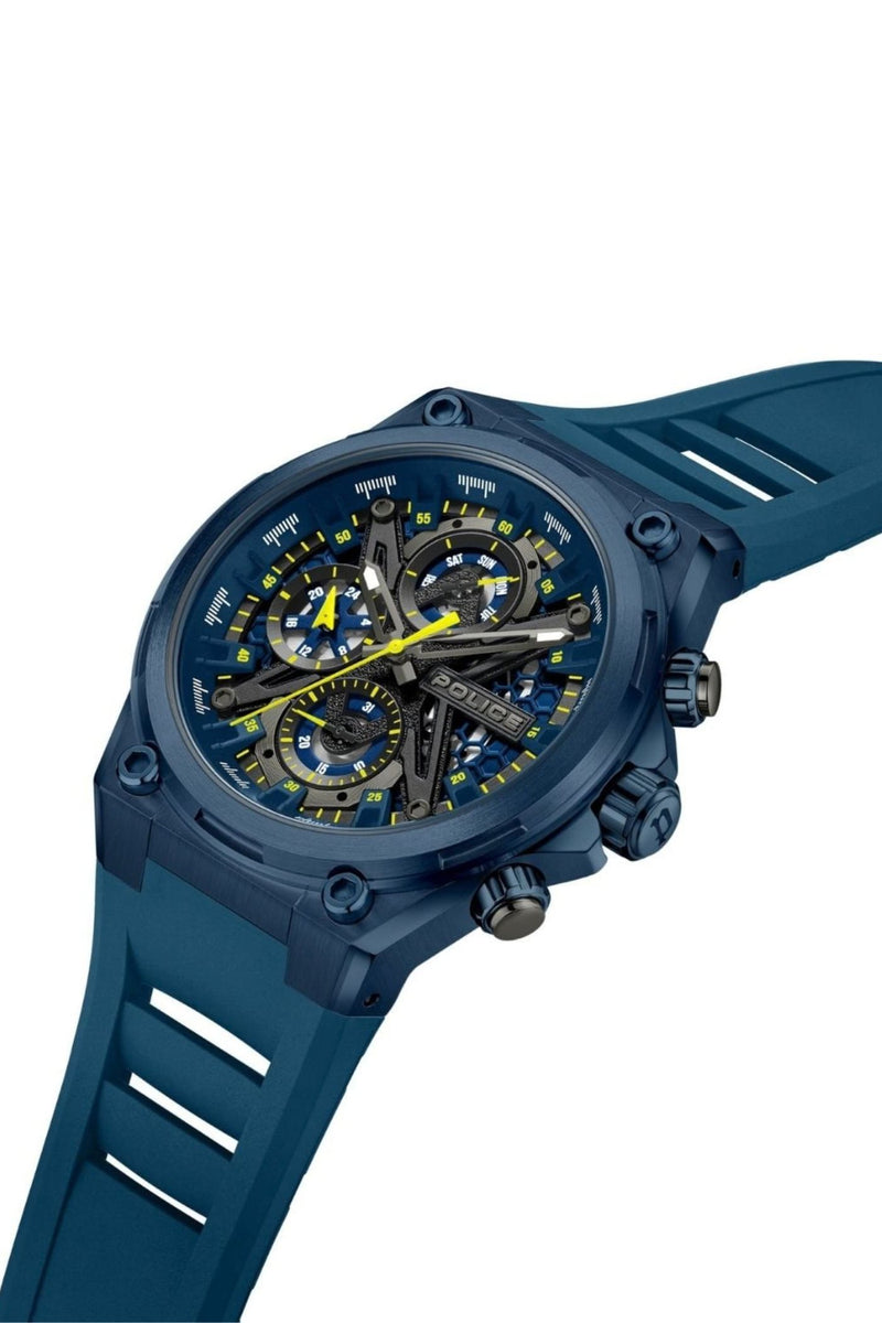 Blue Case Gunmetal Dial Watch With Blue Silicon Strap
