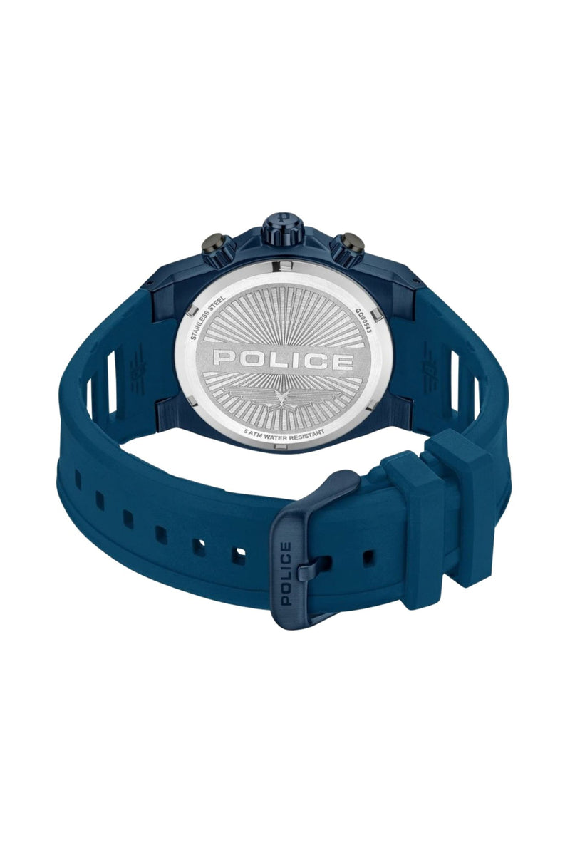 Blue Case Gunmetal Dial Watch With Blue Silicon Strap