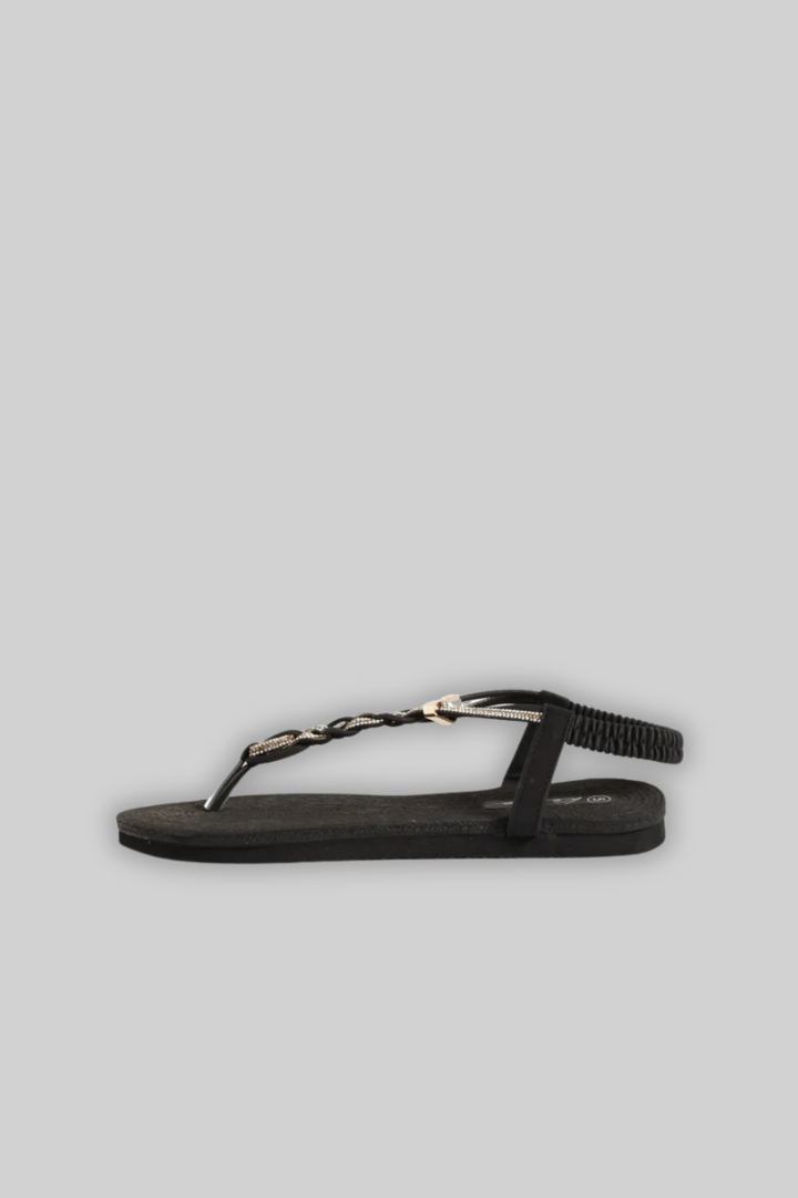 Diamante Plaited Slingback Thong Sandal - Black