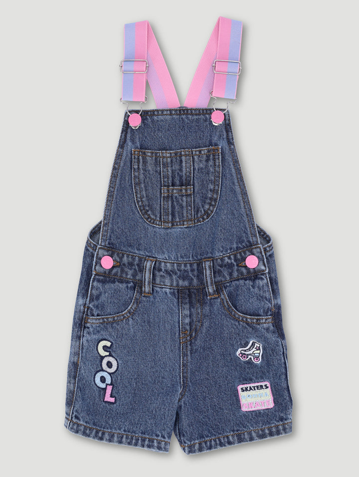 Pre-Girls Dungaree With Badges - Mid Blue