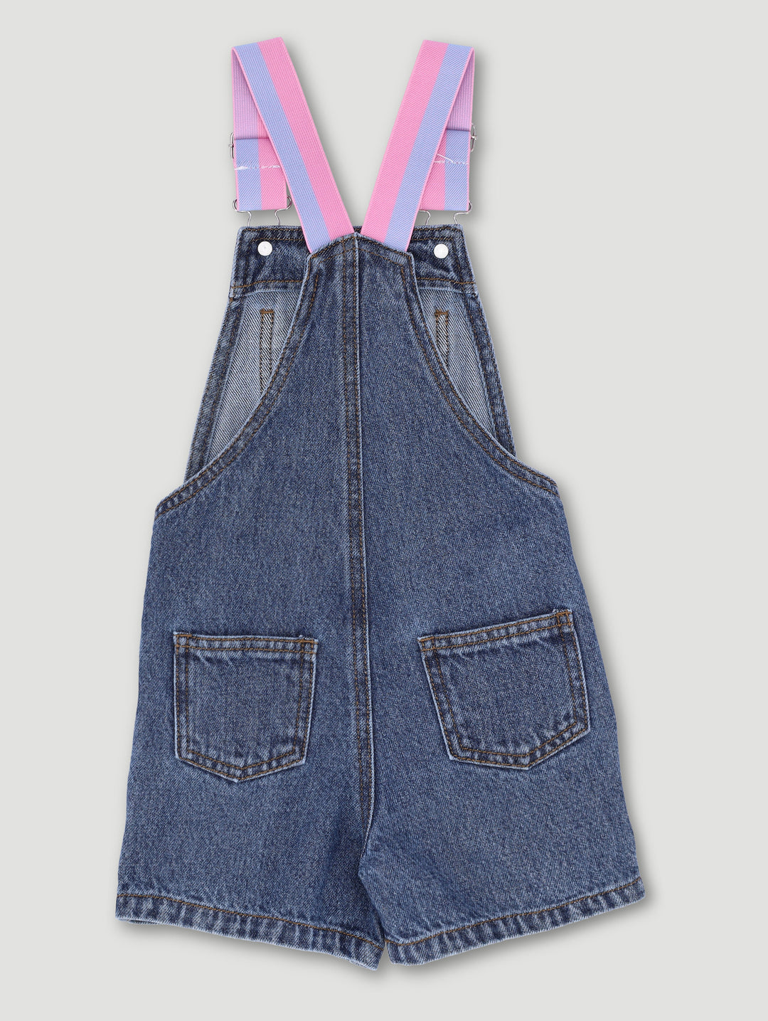 Pre-Girls Dungaree With Badges - Mid Blue