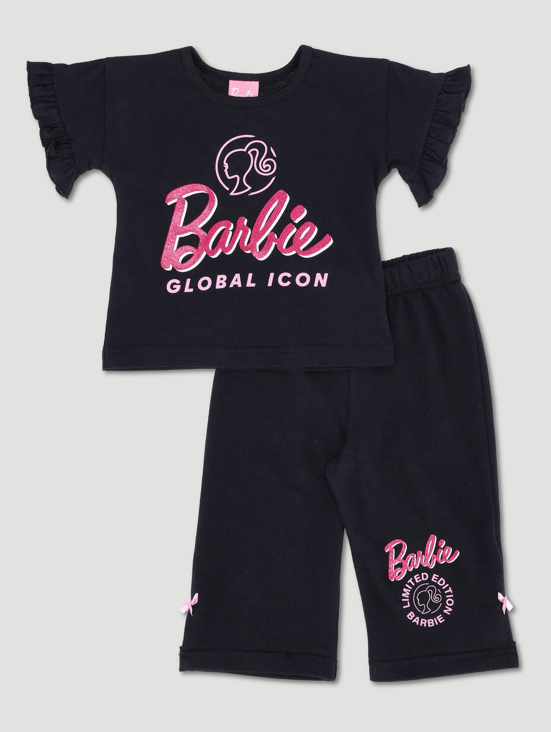 Baby Girls Single Glitter Print Tee - Black