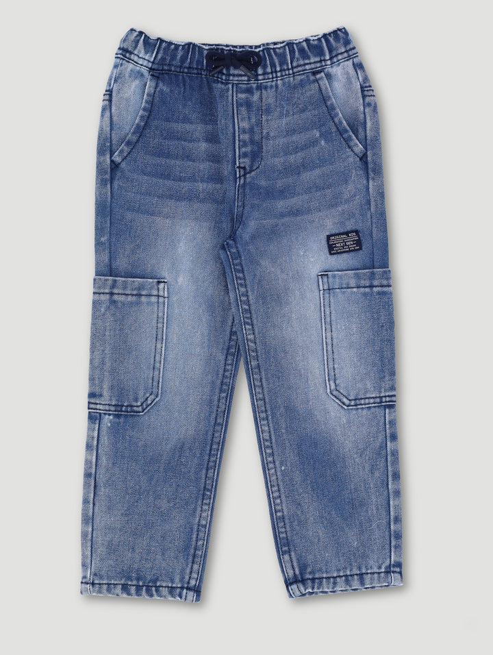 Pre-Boys Patch Cargo Denim - Dark Blue
