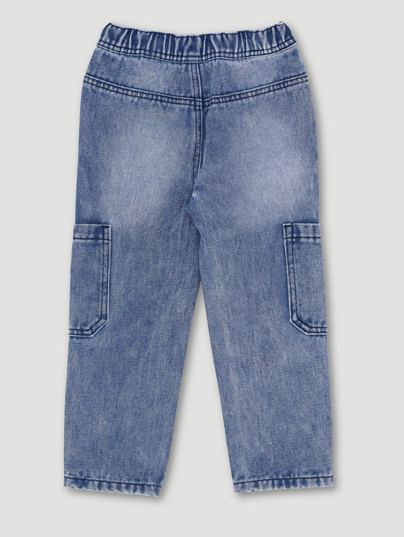 Pre-Boys Patch Cargo Denim - Dark Blue