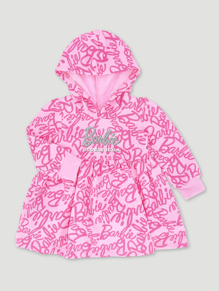 Baby Girls Glitter Fleece Print Dress - Dusty Pink